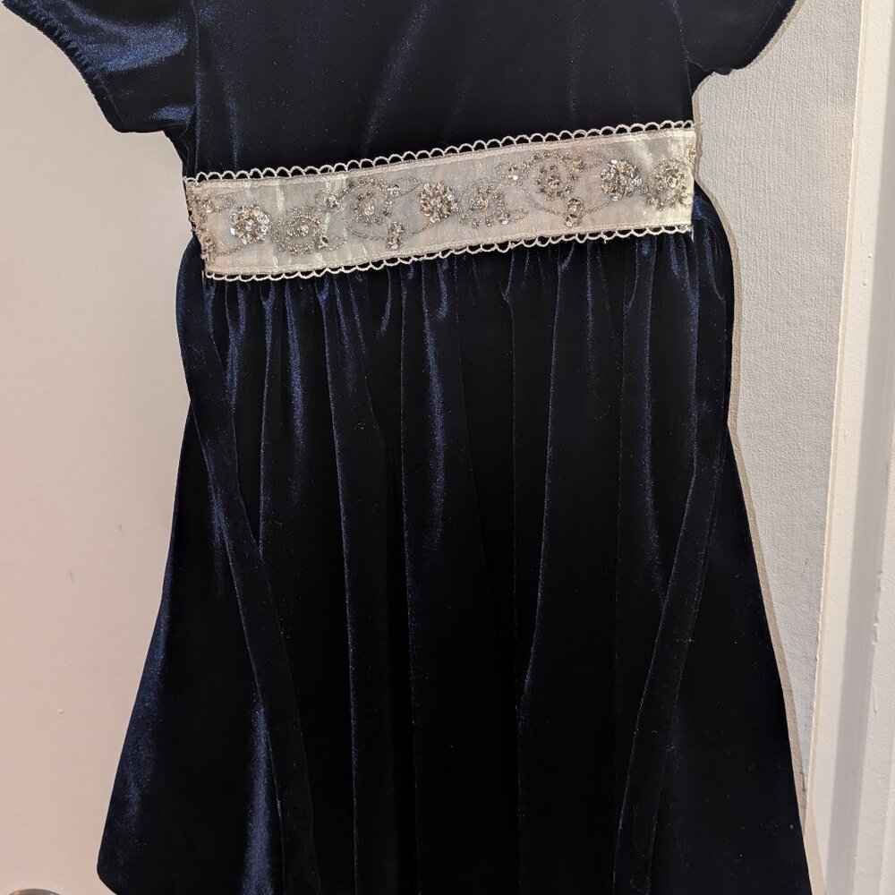 Rare Editions Blue Velvet Dress for Girls, Size 5